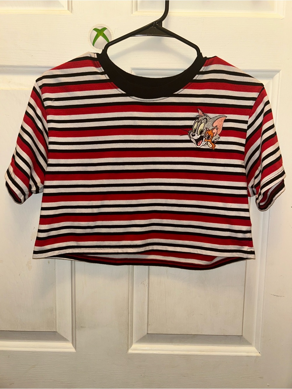 Tom & Jerry Striped Crop Tee - Red, Black & White